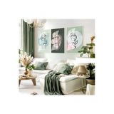Harikabirev Harikabirev|Yeşil Tonlar Minimalist Gül Çizimli Set|Çerçeveli Cam Tablo 3Lü Dikey