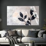 Harikabirev Soft Bej Soyut Yaprak Deseni Çerçeveli Temperli Cam Tablo Tekli Yatay