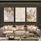 Harikabirev Soft Krem Çiçekli Şık Tablo |3lü Dikey Çerçevesiz Kanvas Tablo Çsdkyknvs - 60 x 40 - 001-Renkli