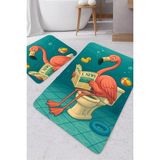 Harikabirev|banyo ve Tuvalet Paspası Gazete Okuyan Flamingoı Motifi Modern Tasarım|paspas - Kahve - Krem