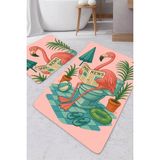 Harikabirev|banyo ve Tuvalet Paspası Gazete Okuyan Pembe Flamingo Motifi Modern Tasarım|paspas - Kahve - Krem