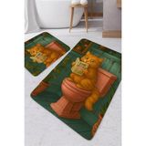 Harikabirev|banyo ve Tuvalet Paspası Gazete Okuyan Sarman Kedi Motifi Modern Tasarım|paspas - Kahve - Krem