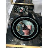 Harikabirev|banyo ve Tuvalet Yuvarlak Paspası Gazete Okuyan Kedi Motifi Modern |yvrlkpsps - Krem - Gri