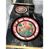 Harikabirev|banyo ve Tuvalet Yuvarlak Paspası Gazete Okuyan Pembe Flamingo Motifi Modern |yvrlkpsps - Krem - Gri