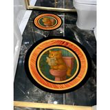 Harikabirev|banyo ve Tuvalet Yuvarlak Paspası Gazete Okuyan Sarman Kedi Motifi Modern |yvrlkpsps - Krem - Gri