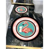Harikabirev|banyo ve Tuvalet Yuvarlak Paspası Pembe Flamingo Modern |yvrlkpsps - Krem - Gri