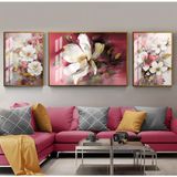 Harikabirev|pembe-Gold Sevilen Çiçek Yaprak Kombini|çerçeveli Temperli Cam Tablo 3lü Yatay - 60 x 190