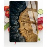 Harikabirev|siyah-Kahve Odun Ağaç Damarı Motifli |çizilmez Cam Kesme Tahtası - 20 x 30 cm