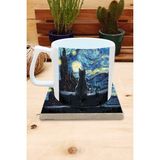 Harikapoli Kediler ve Sanat/van Gogh Yıldızlı Gece The Starry Night Set 10 - Yelken Fincan Kupa-Taş Bardak Altlığı 1 - Karışık İşleme