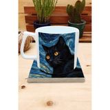 Harikapoli Kediler ve Sanat/van Gogh Yıldızlı Gece The Starry Night Set 10 - Yelken Fincan Kupa-Taş Bardak Altlığı 6 - Karışık İşleme