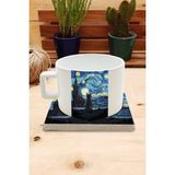 Harikapoli Kediler ve Sanat/van Gogh Yıldızlı Gece The Starry Night Set 4 - Fincan Kupa-Taş Bardak Altlığı 1 - Lacivert