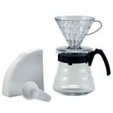 Hario Craft Kit V60 Cam Kahve Servisi Sunuculu Plastik Damlatıcı, Ölçüm Kaşığı ve Filtreli, Borosilikat, Siyah, Boyut 2