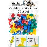 Harita Çivisi Renkli 20 Li 1 Paket Renkli Plastik Mantar Pano Raptiyesi Pano Iğnesi Ofis Okul Büro Renkli Harita Çivisi - Standart