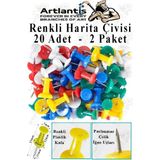 Harita Çivisi Renkli 20 Li 2 Adet Renkli Plastik Mantar Pano Raptiyesi Pano Iğnesi Ofis Okul Büro Renkli Harita Çivisi - Standart