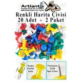 Harita Çivisi Renkli 20 Li 2 Adet Renkli Plastik Mantar Pano Raptiyesi Pano İğnesi Ofis Okul Büro Renkli Harita Çivisi