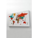 Harita Sepeti 2291 Dünya Haritası Dekoratif Ülke ve Başkentli Öğretici ve Sembollü 95x55 cm Kanvas Tablo