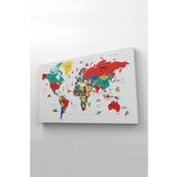 Harita Sepeti 2315 Dünya Haritası Dekoratif Ülke ve Başkentli Öğretici ve Sembollü 95x55 cm Kanvas Tablo