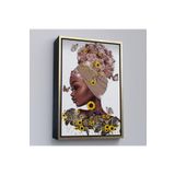 Harita Sepeti Altın Çerçeveli Çiçekler İçindeki Afrikalı Güzel Kadın Duvar Tablosu 40 X 55 Altın Frm6038