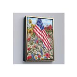 Harita Sepeti Altın Çerçeveli Güzel Bahçe İçierisindeki Amerka Bayrağı Duvar Tablosu 55 X 75 Altın Frm6278