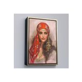 Harita Sepeti Altın Çerçeveli Kırmızı Başörtülü Güzel Kadın Duvar Tablosu 25 X 35 Altın Frm6206