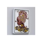 Harita Sepeti Beyaz Çerçeveli Çiçekler İçindeki Afrikalı Güzel Kadın Duvar Tablosu 40 X 55 Beyaz Frm6038