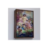 Harita Sepeti Çerçeveli Bahçedeki Anne Ve Melekleri Dekoratif Duvar Tablosu-6214 40 X 55 Kahverengi Frm_6214