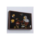 Harita Sepeti Çerçeveli Diego Velázquez - Yumurta Pişiren Yaşlı Kadın Tablosu - Old Woman Frying Eggs-7051 75 X 105 Kahverengi Frm_7051