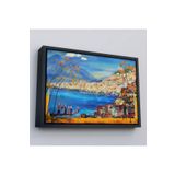 Harita Sepeti Çerçeveli Güney İtalya Yağlıboya Görünüm Dekoratif Kanvas Duvar Tablosu-3578 25 X 35 Siyah Frm_3578