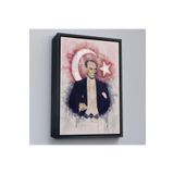 Harita Sepeti Çerçeveli Mustafa Kemal Atatürk Ve Türk Bayrağı Suluboya Görünümlü Dekoratif Kanvas Tablo-76 25 X 35 Siyah Frm_76