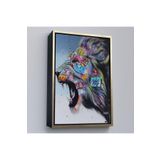 Harita Sepeti Çerçeveli Renkli Kükreyen Aslan Kanvas Tablo, Pop Art, Sokak Sanatı-5316 55 X 75 Altın Frm_5316