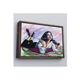 Harita Sepeti Çerçeveli Silahlı Gangster Kız Pop Art Dekoratif Duvar Tablosu-3530 55 X 75 Kahverengi Frm_3530