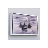 Harita Sepeti Çerçeveli Venedik İtalya Yelkenli Limanı Yağlı Boya Görünümlü Tablo-1200 25 X 35 Beyaz Frm_1200
