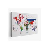 Harita Sepeti Dünya Haritası Bayrak Desenli Dekoratif Kanvas Tablo 1043 (Tek Parça) 125 X 70 Karışık Hs-1043