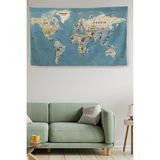 Harita Sepeti Duvar Örtüsü / Halısı Detaylı Güncel Ingilizce Dünya Haritası Kanvas Kumaş - 95 x 150 cm