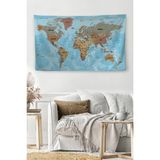 Harita Sepeti Duvar Örtüsü Halısı Detaylı Güncel Türkçe Dünya Haritası Kanvas Kumaş 3972 - 40 x 65 cm