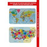 Harita Sepeti Eğitici ve Öğretici Dünya ve Türkiye Haritası Çocuk Odası Duvar Sticker - 100 x 65 cm - Renkli