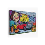 Harita Sepeti Grafiti İle Yapilmiş Retro Kırmızı Araba Kanvas Tablo-5027 50 X 70 Karışık Hs-5027