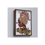 Harita Sepeti Kahverengi Çerçeveli Çiçekler İçindeki Afrikalı Güzel Kadın Duvar Tablosu 75 X 105 Kahverengi Frm6038