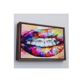 Harita Sepeti Kahverengi Çerçeveli Diş Teli Ve Renkli Dudaklar Graffti Tablosu 75 X 105 Kahverengi Frm_6651