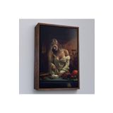 Harita Sepeti Kahverengi Çerçeveli Peynir Kesen Güzel Kadın Dekoratif Duvar Tablosu 75 X 105 Kahverengi Frm_6299