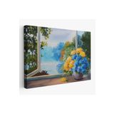 Harita Sepeti Pencere Kenarıdaki Çiçek Buketi Kanvas Duvar Tablosu-3453 70 X 100 Karışık Hs-3453