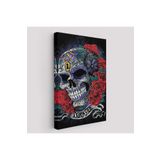 Harita Sepeti Renkli Çiçeklerle Kafatası Posteri, Şeker Kafatası Sanatsal Kanvas Tablo-5256 50 X 70 Karışık Hs-5256