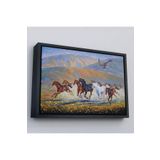 Harita Sepeti Siyah Çerçeveli At Sürüsü Ve Kartal Yağlıboya Görünüm Dekoratif Kanvas Duvar Tablosu 25 X 35 Siyah Frm_3600