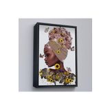 Harita Sepeti Siyah Çerçeveli Çiçekler İçindeki Afrikalı Güzel Kadın Duvar Tablosu 75 X 105 Siyah Frm6038