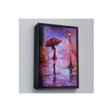 Harita Sepeti Siyah Çerçeveli Gece Lambası Altında Şemsiyeli Kız Tablosu 55 X 75 Siyah Frm5978