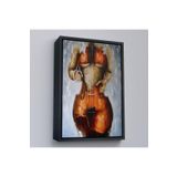 Harita Sepeti Siyah Çerçeveli Violin Kadın Kanvas Duvar Tablosu, Kadın Keman Sanatı, Suluboya Tuval 25 X 35 Siyah Frm_5229