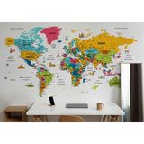 Harita Sepeti Türkçe Dünya Haritası Son Derece Ayrıntılı Eğitici ve Sembollü Duvar Kağıdı-3214 - 150 x 250 cm