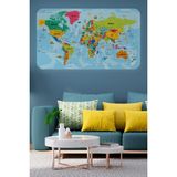Harita Sepeti Türkçe Eğitici Ülke ve Başkent Okyanus Detaylı Atlası Dekoratif Dünya Haritası Duvar Sticker 3865 - 65 x 100 cm - Renkli