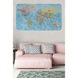 Harita Sepeti Türkçe Eğitici Ülke ve Başkent Okyanus Detaylı Atlası Dekoratif Dünya Haritası Duvar Sticker 3869 - 65 x 100 cm - Renkli