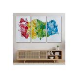 Harita Sepeti Türkiye Haritası Kanvas Tablo Il Ve Ilçeli Ayrıntılı Eğitici Dekoratif Tablo 3049(Üç Parça) 150 X 255 Beyaz Hs-3049